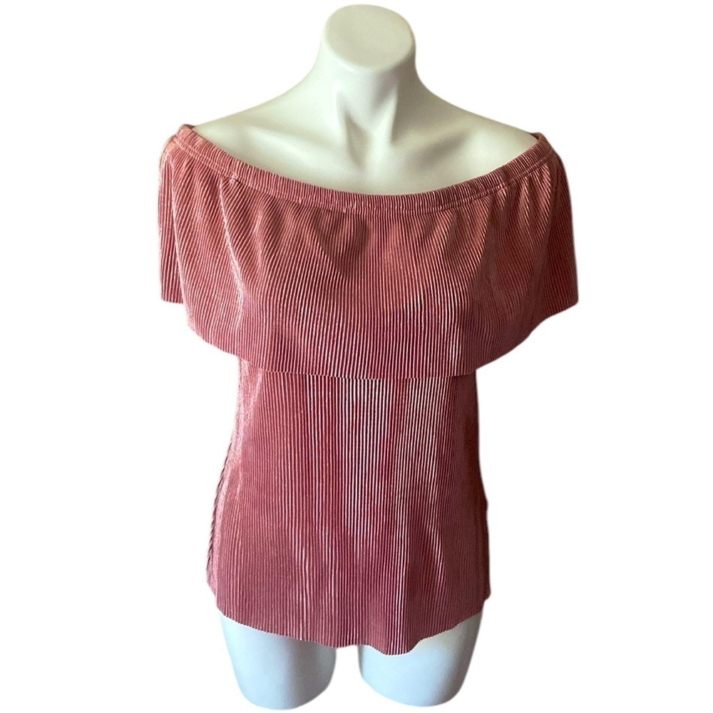 a.n.a Women’s Sparkly Pink Pleated Off The Shoulder Sleeveless Top Size Medium